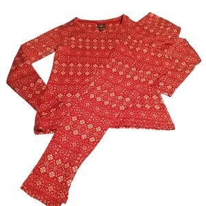 Laura Ashley Size M Red Winter Nordic Snowflake Floral Print Polyester Stretch